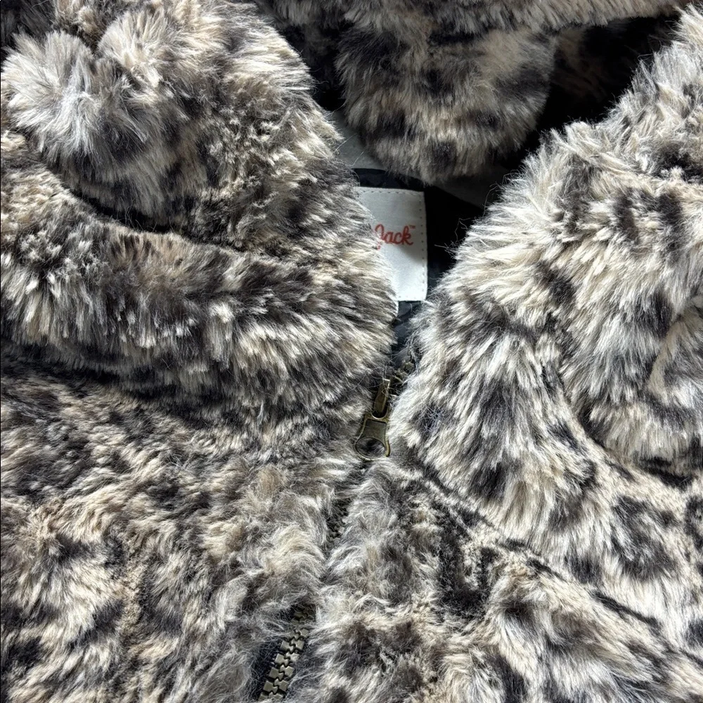 Cat & Jack faux fir cheetah leopard hooded full zip up lined jacket coat S
